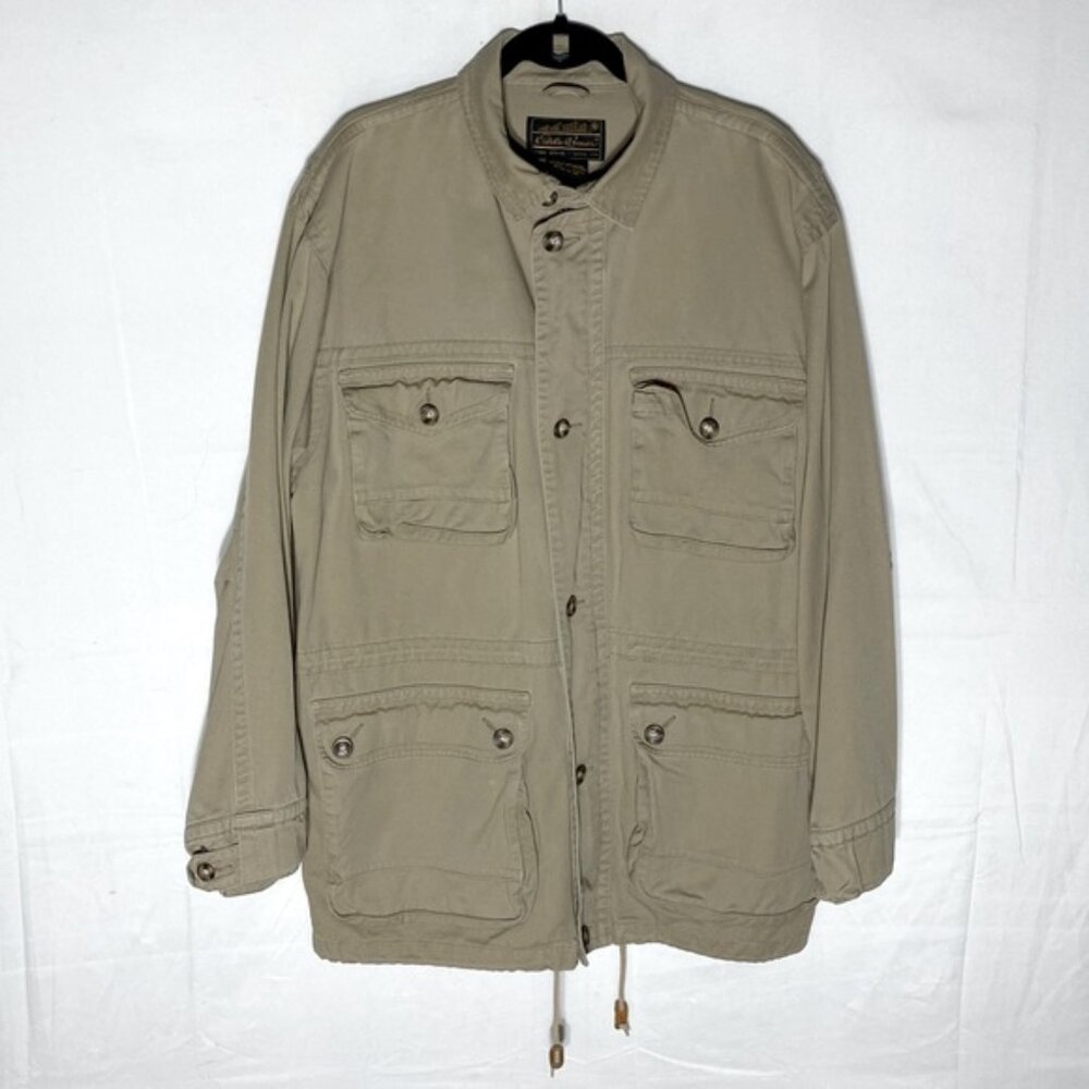 SOLD-Vintage Eddie Bauer Tan Cotton Canvas Military Field Utility Chore Jacket L